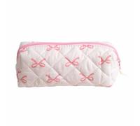 Zymoplas Astuccio portapenne con cerniera, astuccio portapenne con fiocco, per cosmetici, grande capacità, borsa per cancelleria rosa bianca da donna (2078 cm), fiocco rosa