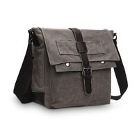 Zymoplas Borsa a tracolla in pelle PU in tela stile retrò Tablet Laptop Camera Business Crossbody Pack Borsa a tracolla Tasche multiple, Grigio, Groß