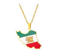 Zymoplas Collana alla moda con ciondolo in acciaio inossidabile per un look chic Collane con ciondolo con bandiera della mappa dell'Iran. Accattivante minimalista, oro