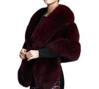 Zymoplas Coprispalle premium con colletto in pelliccia sintetica Mantella elegante per donna Abito invernale cheongsam Peluche addensato extra morbido Ampia applicazione, Vino rosso