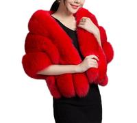 Zymoplas Coprispalle premium con colletto in pelliccia sintetica Mantella elegante per donna Abito invernale cheongsam Peluche addensato extra morbido Ampia applicazione, rosso