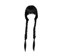 Zymoplas Parrucca con trecce Parrucche del mercoledì intrecciate nere lunghe in seta per cosplay di Halloween Ampia applicazione Parrucche Addams