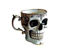 Zymoplas Tazza con teschio resistente al calore, set di tazze di Halloween per i piaceri quotidiani del caffè, set da tè in resina gotica con teschio e caffè, UN, Senza piatti