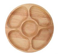 Zymothrix Piatto rotondo in legno diviso, vassoio per servire snack e cibo con scomparti a griglia, stoviglie in legno naturale atossico per uso in e in casa (25 cm)