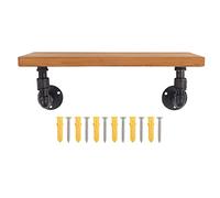 Zymothrix Scaffale a parete in legno massello con tubo in ferro battuto, scaffali flottanti in stile retrò per bar di casa, soggiorno, bagno, scaffale a parete in legno di noce con c (Strato singolo)