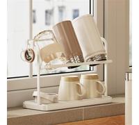 ZYNCUE Scolapiatti con vassoio di scarico per cucina, portabicchieri a due livelli per bottiglie d'acqua, in acciaio al carbonio, vassoio rimovibile, design salvaspazio, 29-31,5 cm