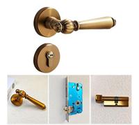 ZYNCUE Serratura per porta interna retrò per camera da letto, maniglia in legno da 142 mm con scatola silenziosa ABS silenziosa e finitura bronzo giallo