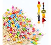ZYNERY 200 spiedini da cocktail, 12 cm, a forma di cuore colorato, perline acriliche, per torte, formaggi, arrosti, finger food, feste, carnevale, cocktail party (100 cuori + 100 perle acriliche)
