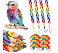 ZYNERY Set di 40 matite colorate arcobaleno, 20 matite arcobaleno con 20 gomme da cancellare arcobaleno, matite colorate per bambini, per compleanni dei bambini, scuole, sale schizzi, stagione di