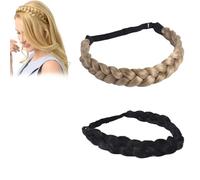 Zynewa 2 fasce per capelli intrecciate, fascia intrecciata, 3 fili, capelli sintetici intrecciati, fascia classica elastica sintetica
