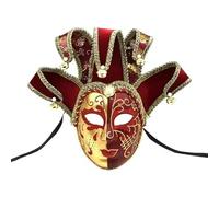 Zynflow Maschera veneziana in maschera, maschera da Joker, maschera da giullare, accessorio per feste in costume per feste Holloween, rosso