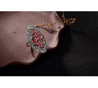 ZYNSAE S925-Argento Melograno Rosso Nero Calcedonio Diamante con Markasite Pickled Anello Regolabile Nero, Granato