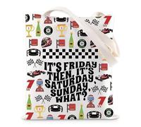 ZYNTAVA Borsa tote in tela da corsa, borse per la spesa riutilizzabili, It's Friday Then, It's Saturday Sunday What, regalo estetico di F1 per donne e ragazze amanti della corsa