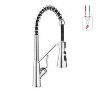 ZYNUHMO Rubinetto da cucina a bassa pressione, girevole a 360°, rubinetto con 3 connessioni per caldaia, miscelatore da cucina con 2 modalità, rame, cromato