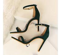 ZYONG 2021 Donne 10 cm Tacchi Alti Flock Stripper Sandali Fetish Fetish Strappy Scarpe Rosse Lady Valentine Verde Estate Classico Pompe Sexy