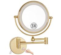 Zysfadc Specchio da Trucco da Parete da 8" con Luci, Specchio Ingranditore Bifacciale Cablato, Specchio da Bagno LED Pieghevole E Girevole A 360°,d'oro,3X