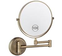 Zysfadc Specchio da Trucco da Parete da 8 Pollici con Braccio Regolabile, Specchio da Toeletta Ingranditore A Doppia Faccia Color Bronzo, Orientabile A 360° Ed Estensibile,Bronzo,10X