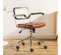 ZYSKABQ Sedia girevole retrò in rattan con ruote silenziose in PU Sedia da scrivania per ufficio domestico Poltrona ergonomica imbottita per soggiorno Marrone (56x56x54 cm) Octopus feet