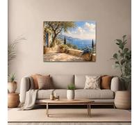 ZYSMDM Quadro su tela con vista sull'oceano e ulivo, stile terrazza mediterranea, villa sulla Riviera, poster per la casa (60x80 cm/senza cornice)