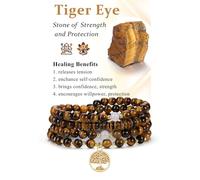 Zysta 108 perline Mala catena 6 mm occhio di tigre bracciale con ciondolo albero della vita, bracciale avvolgente Reiki Yoga gioielli regalo spirituale per donne e uomini