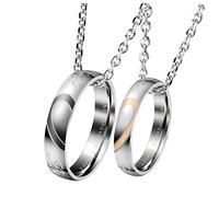 Zysta 2pz Collane con Anelli di Fidanzamento Personalizzate Incisione Nome Iniziali per Donna Uomo, Collane Coppia Fede Inciso Data, Regalo per Lui Lei Annivesario Matrimonio Argento (Cuore)