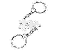Zysta 2pz Puzzle Diviso Incisione Personalizzata Nome Iniziali per Donna Uomo, Portachiavi Coppia Abbinate con Inciso per Lui e Lei, BFF Amicizia Ricordo Commemorativo Argento