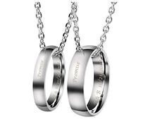 Zysta Anelli Coppia Incisione Personalizzata Nomi Iniziali per Lui e Lei Fedina Fidanzamento Anelli Personalizzabili Inciso in Acciaio Inox Coppia Collane con Anello Matrimonio per Lui e Lei (Blank)