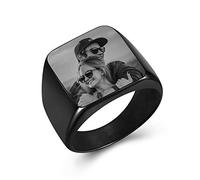 Zysta Anello Sigillo Uomo Personalizzato con Foto in Acciaio Inossidabile Unisex Anello a Fascia Incisione Immagine Logo per Uomo Donna Anello Foto Memoriale Regalo Fidanzati Famiglia (Taglia 24,75)