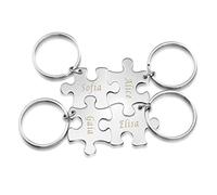 Zysta BFF Portachiavi Amicizia Puzzle Diviso Incisione Nomi per 4 Migliori Amici, Portachiavi Famiglia Personalizzate Iniziali Scritto Inciso in Acciaio Inox, Porta Chiavi Distanza per Amiche Sorelle