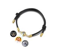 Zysta Bracciale a Corda in Pelle con Foto Dentro Personalizzata per Uomo Donna Bracciale Cuoio Proiezione Personalizzabile Foto Memoriale Unisex Braccialetto Distanza Doppio Nodo Coppia (Nero+Oro)