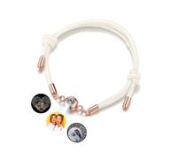 Zysta Bracciale a Corda in Pelle con Foto Dentro Personalizzata per Uomo Donna Bracciale Cuoio Proiezione Personalizzabile Foto Memoriale Unisex Braccialetto Distanza Doppio Nodo (Bianco+Oro Rosa)