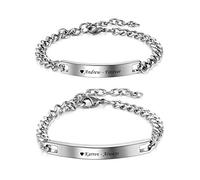 Zysta Bracciale Coppia Personalizzato con Nome in Acciaio Inossidabile, Set Bracciali ID Identificativo con Data Scritto, Regalo per Lui e Lei Findanzata Annivesario Donna Uomo