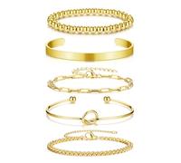 Zysta Bracciale Donna in Acciaio Inossidabile Placcati Oro 14K Bracciali a Catena Cubana Perline Figaro Rolo Regolabile Braccialetto a Polsino con Nodo Impilabile Gioielli Minimalisti Ragazza (5pz)