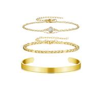 Zysta Bracciale Donna in Acciaio Inossidabile Placcati Oro 14K Bracciali a Catena Cubana Perline Figaro Rolo Regolabile Braccialetto a Polsino con Nodo Impilabile Gioielli Minimalisti Ragazza (3pz)