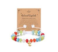 Zysta Bracciale Perline Colorate in Pietre Naturali Personalizzato Iniziale per Donna Bracciale Perline Abaco avec Ciondolo Lettera a Bolla Braccialetto Identificativo Regolabile (Rosso Verde)