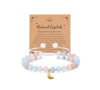 Zysta Bracciale Perline Colorate in Pietre Naturali Personalizzato Iniziale per Donna Bracciale Perline Abaco avec Ciondolo Lettera a Bolla in Acciaio Braccialetto Identificativo Regolabile (Rosa Blu)