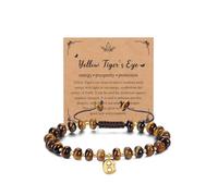 Zysta Bracciale Perline Colorate in Pietre Naturali Personalizzato Iniziale per Donna Bracciale Perline Abaco avec Ciondolo Lettera a Bolla Braccialetto Identificativo Regolabile (Occhio di Tigre)