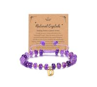 Zysta Bracciale Perline Colorate in Pietre Naturali Personalizzato Iniziale per Donna Bracciale Perline Abaco avec Ciondolo Lettera a Bolla Acciaio Braccialetto Identificativo Regolabile (Giada Viola)
