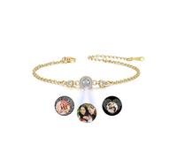Zysta Bracciale Porta Foto Proiettata Dentro Personalizzato per Donna Ragazza Bracciale Proiezione Personalizzato Immagine Catena Fine con Ciondolo Rotondo Brillante CZ Gioielli Memoriale (Oro)