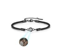 Zysta Bracciale Proiezione Foto Personalizzata a Corda Cerata per Donna Uomo Bracciale con Foto Dentro Proiettata Personalizzabile Immagine Memoriale Braccialetto Regolabile per Anniversario (Nero)