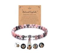Zysta Bracciale Proiezione Foto Personalizzata per Donna Uomo 6mm Bracciale Elastico con Perline in Pietra Naturale Personalizzabile Foto Proiettata Memoriale Ricordo Distanza (Diaspro Zebra Rosa)