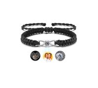 Zysta Bracciale Proiezione Personalizzabile Foto Immagine per Donna Ragazza Bracciale Ciondolo Fiocco Porta Foto Dentro Proiettata Braccialetto Corda Intrecciata Regolabile Regalo Anniversario (Nero)