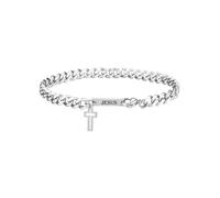 Zysta Bracciale Uomo Identificativo Personalizzato con Nome Scritto ID Bracciale a Catena Ciondolo Targhetta Incisione Text Messaggio Braccialetto Personalizzabile Ragazzo (Argento Croce Cubana)