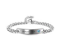 Zysta Bracciale Uomo Identificativo Personalizzato Nome Scritto in Acciaio ID Bracciale a Catena Ciondolo Targhetta Incisione Text Messaggio Braccialetto Personalizzabile Regolabile Argento (Diamante)