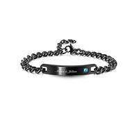Zysta Bracciale Uomo Identificativo Personalizzato Nome Scritto in Acciaio ID Bracciale a Catena Ciondolo Targhetta Incisione Text Messaggio Braccialetto Personalizzabile Regolabile Nero (Diamante)