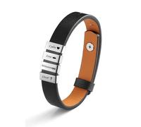 Zysta Bracciale Uomo in Pelle con Perline Personalizzate Nomi Iniziali ID Bracciale Identificativo a Corda Cuoio Porta 2 Nomi Incisione per Uomo Braccialetto Cintura Fidanzati Papà (Nero+Argento)