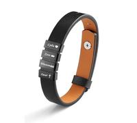 Zysta Bracciale Uomo in Pelle con Perline Personalizzate Nomi Iniziali ID Bracciale Identificativo a Corda Cuoio Porta 3 Nomi Incisione per Uomo Braccialetto Cintura Fidanzati Papà (Nero+Nero)