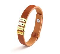Zysta Bracciale Uomo in Pelle con Perline Personalizzate Nomi Iniziali ID Bracciale Identificativo a Corda Cuoio Porta 3 Nomi Incisione per Uomo Braccialetto Cintura Fidanzati Papà (Marrone+Oro)