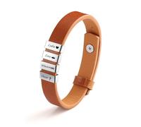 Zysta Bracciale Uomo in Pelle con Perline Personalizzate Nomi Iniziali ID Bracciale Identificativo a Corda Cuoio Porta 3 Nomi Incisione per Uomo Braccialetto Cintura Fidanzati Papà (Marrone+Argento)
