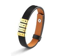 Zysta Bracciale Uomo in Pelle con Perline Personalizzate Nomi Iniziali ID Bracciale Identificativo a Corda Cuoio Porta 4 Nomi Incisione per Uomo Braccialetto Cintura Fidanzati Papà (Nero+Oro)